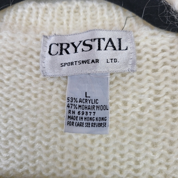Crystal Sportswear Mohair blend Cardigan Sweater Large Cream Fall Preppy Winter - Picture 5 of 7